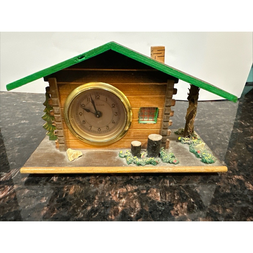 Heirloom German Miniature Cabin Wind up Mechanical Clock Vintage Novelty Wood